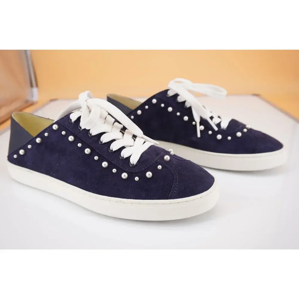 Stuart Weitzman Super Stud Blue Suede Beaded Flat Sneakers Size 9 New $350